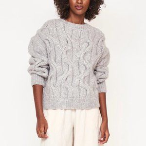 NWT Shop Mirth Handknit Cortina Cable Pullover Sweater in Dove Grey, Size Large
